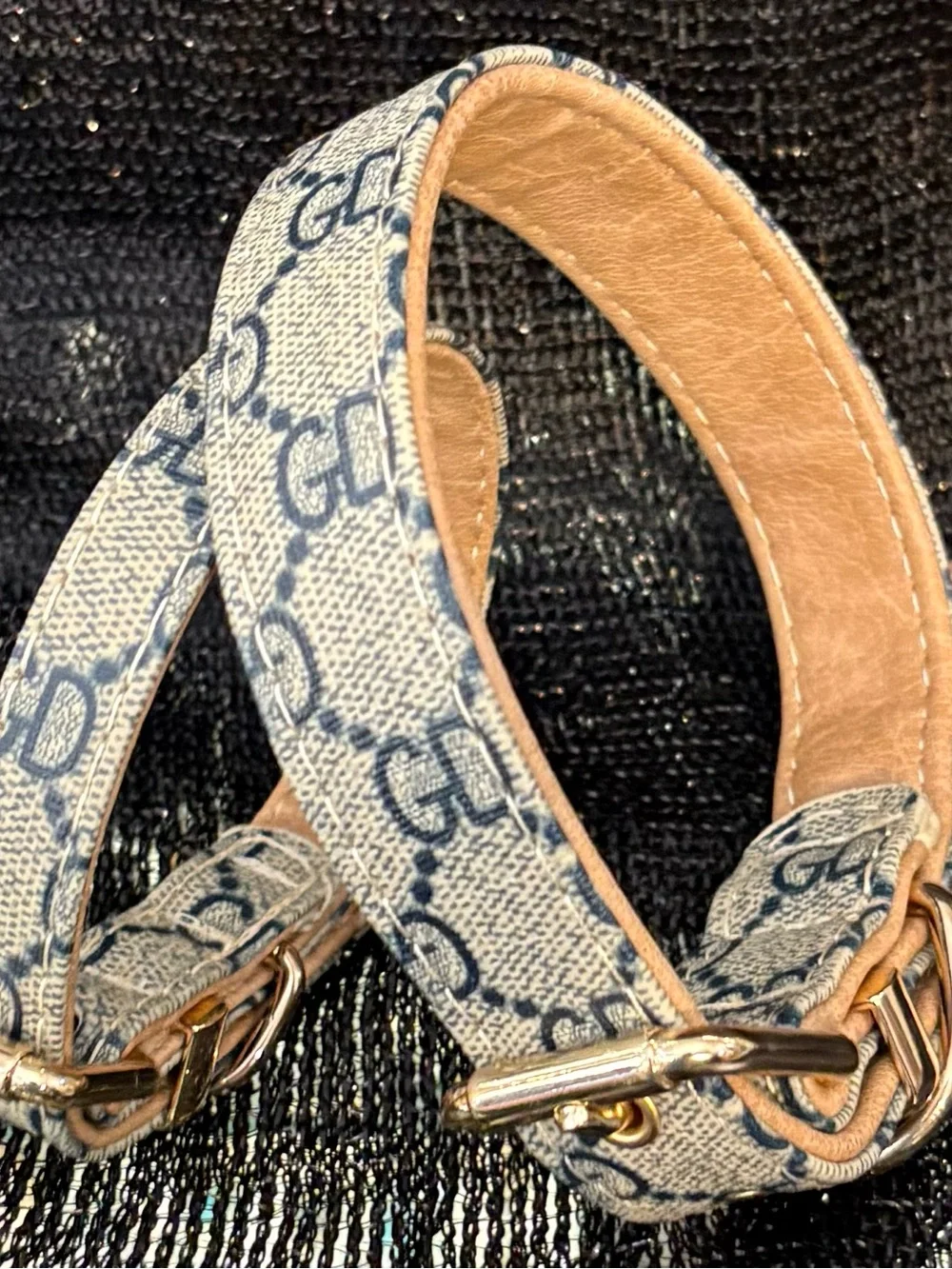 Monogram Print Denim Strap Bracelet - Blue